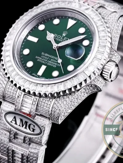 Replica Rolex Submariner Iced Out 116610LV-3 41mm Green Dial - Affordable Super Clone Watch