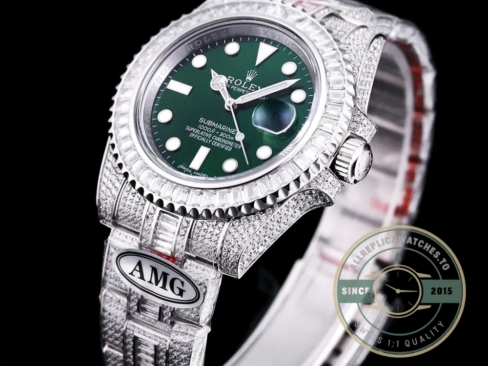 Replica Rolex Submariner Iced Out 116610LV-3 41mm Green Dial - Affordable Super Clone Watch