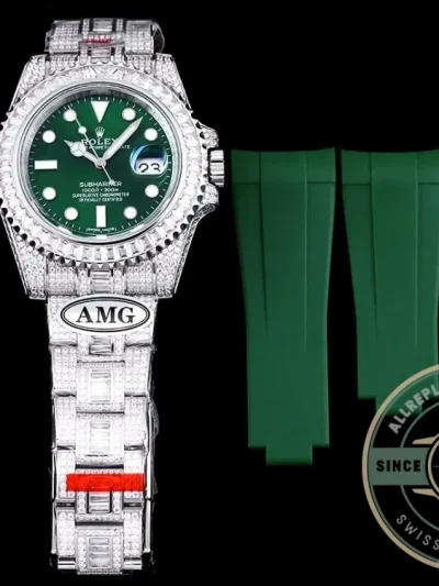 Replica Rolex Submariner Iced Out 116610LV-3 41mm Green Dial - Top-Tier Swiss Replica Watch