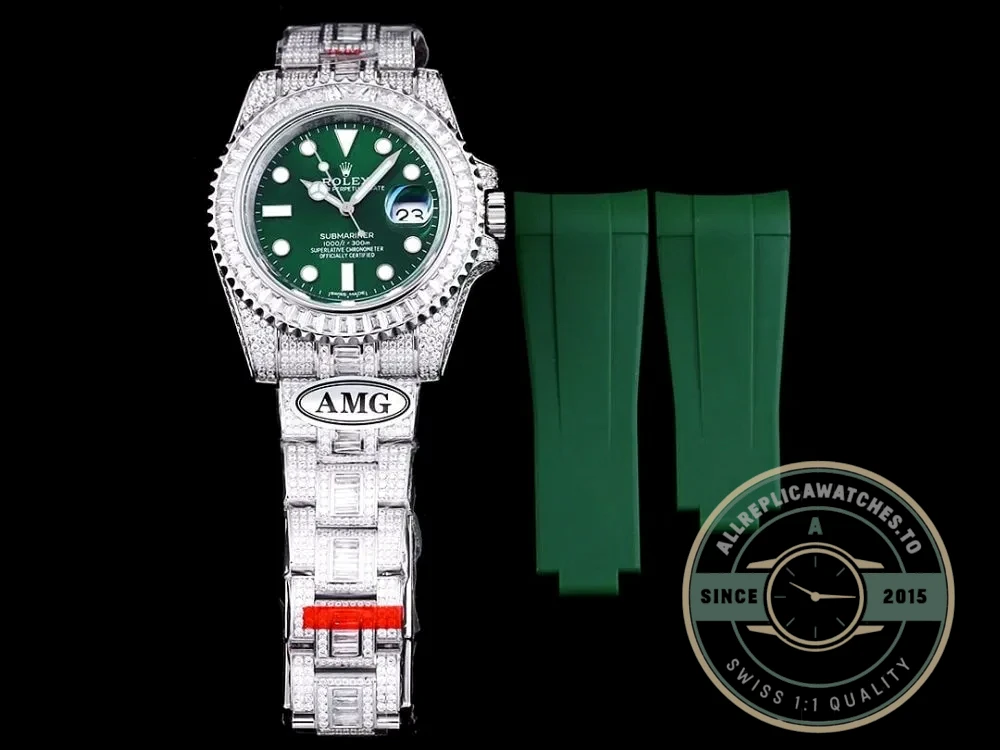 Replica Rolex Submariner Iced Out 116610LV-3 41mm Green Dial - Top-Tier Swiss Replica Watch