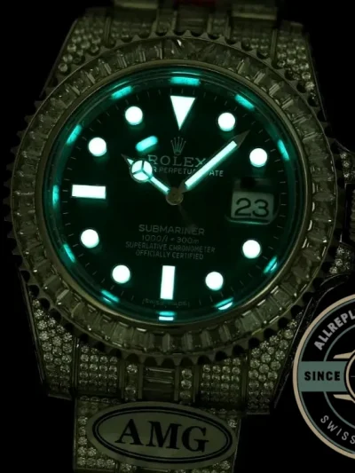 Replica Rolex Submariner Iced Out 116610LV-3 41mm Green Dial - Factory Super Clone Watch