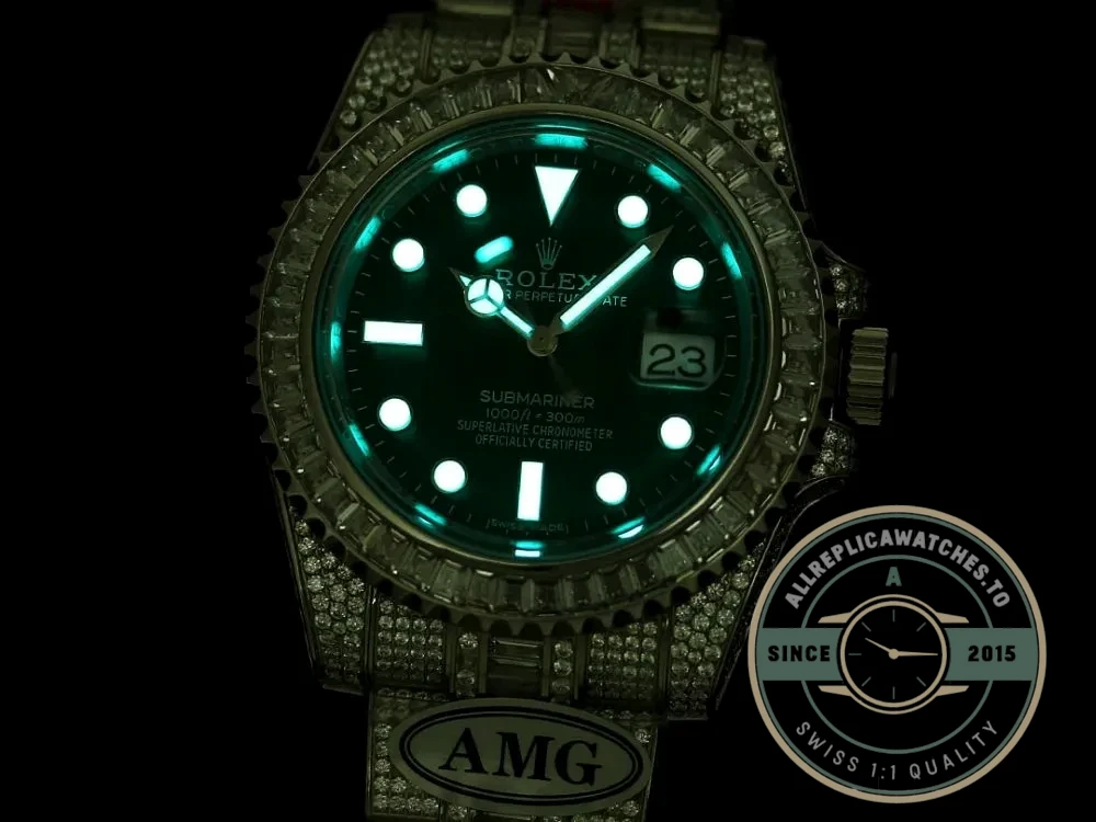 Replica Rolex Submariner Iced Out 116610LV-3 41mm Green Dial - Factory Super Clone Watch