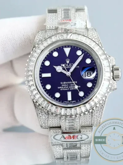 Replica Rolex Submariner Iced Out 116619LB Clear Diamonds Bezel - 1:1 Swiss Replica Watch