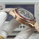 Case and bezel share one tonal register on this clone Omega Seamaster, which steel cannot match