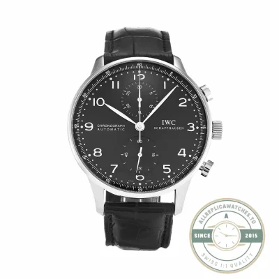 IWC Portugieser Chronograph IW371438 clone, black dial with applied Arabic numerals