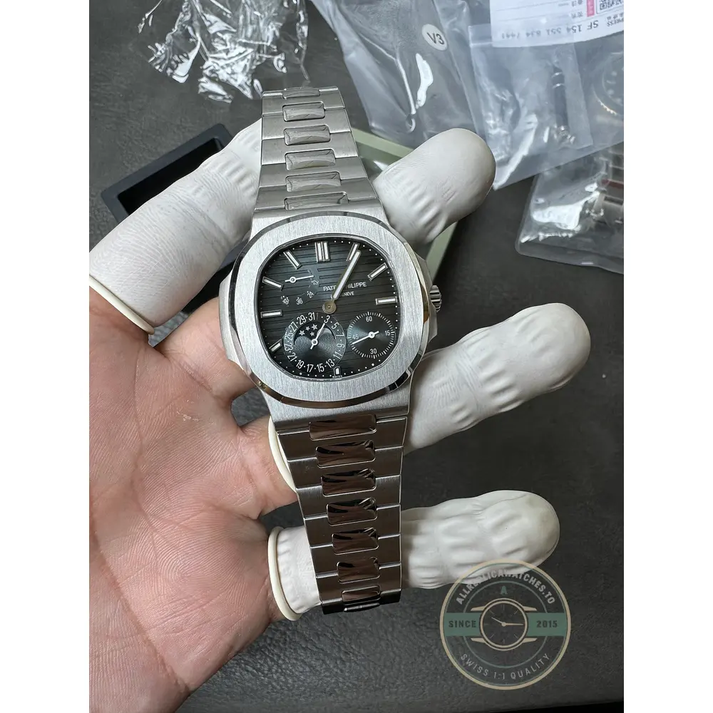 Super Clone Patek Philippe Nautilus Moon phases 40 mm, Stainless steel, 5712/1A-001, Dark Blue Dial - Image 5