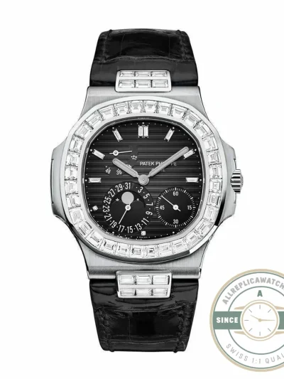 Replica Nautilus 5712G-001 Patek Philippe Moon phases. 40 mm, Baguette Bezel, White gold, Dark Blue Dial - Swiss Movement Replica Watch