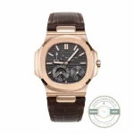 Patek Philippe Nautilus 5712R-001 replica, 40 mm rose gold tone, black-brown moon phase dial, brown leather strap
