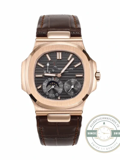 Replica Nautilus 5712R-001 Patek Philippe Moon phases. 40 mm, Rose gold, Black Dial - Swiss Movement Replica Watch