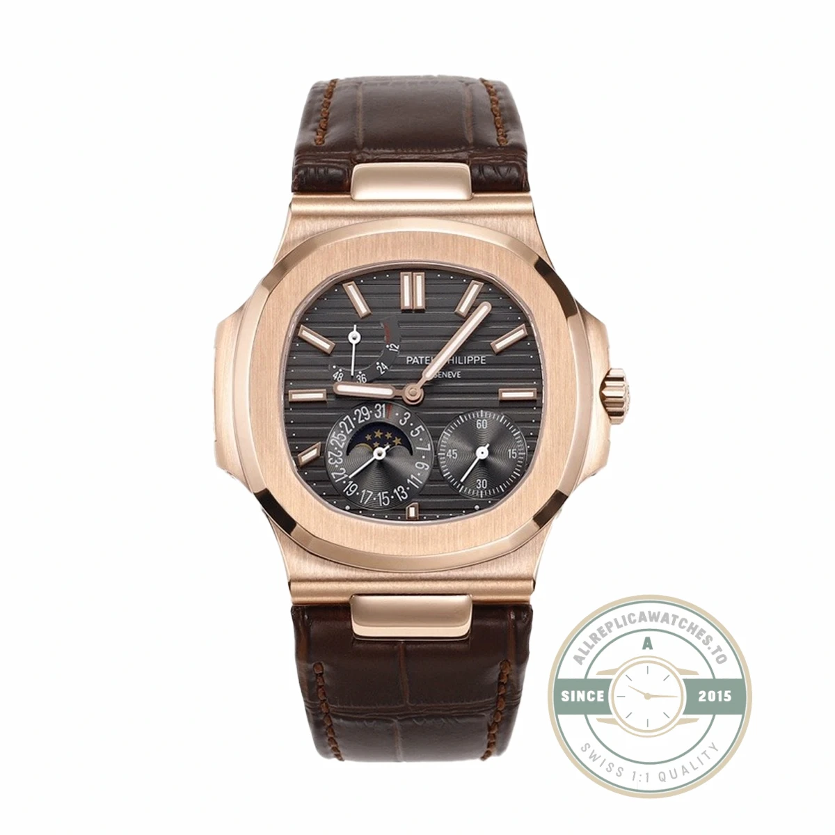 Replica Nautilus 5712R-001 Patek Philippe Moon phases. 40 mm, Rose gold, Black Dial - Swiss Movement Replica Watch