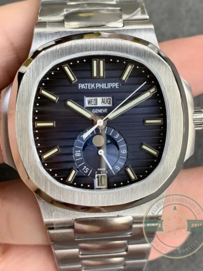 Replica Nautilus 5726/1A-014 Patek Philippe Annual Calendar, Moon phases 40.5 mm, Steel, Blue Dial