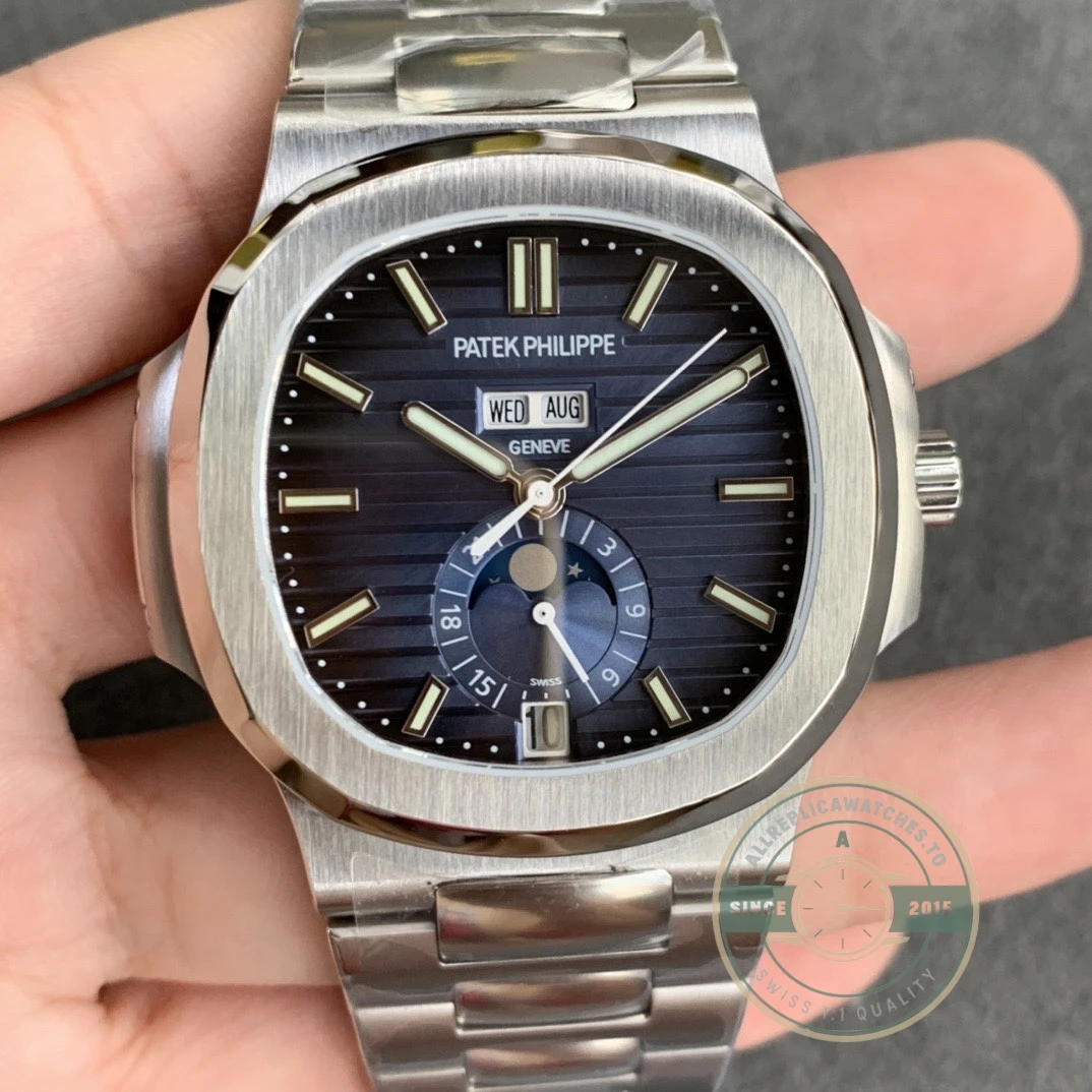 Replica Nautilus 5726/1A-014 Patek Philippe Annual Calendar, Moon phases 40.5 mm, Steel, Blue Dial