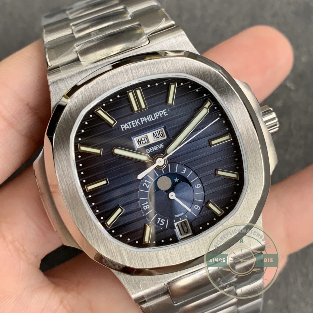 Replica Nautilus 5726/1A-014 Patek Philippe Annual Calendar, Moon phases 40.5 mm, Steel, Blue Dial