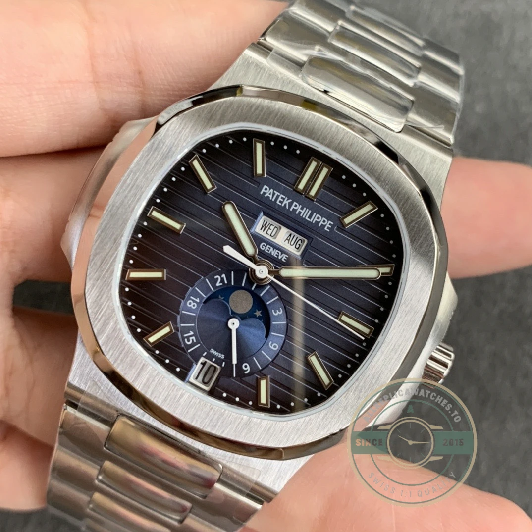 Replica Nautilus 5726/1A-014 Patek Philippe Annual Calendar, Moon phases 40.5 mm, Steel, Blue Dial