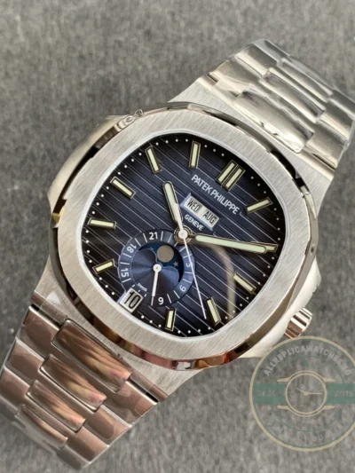 Replica Nautilus 5726/1A-014 Patek Philippe Annual Calendar, Moon phases 40.5 mm, Steel, Blue Dial
