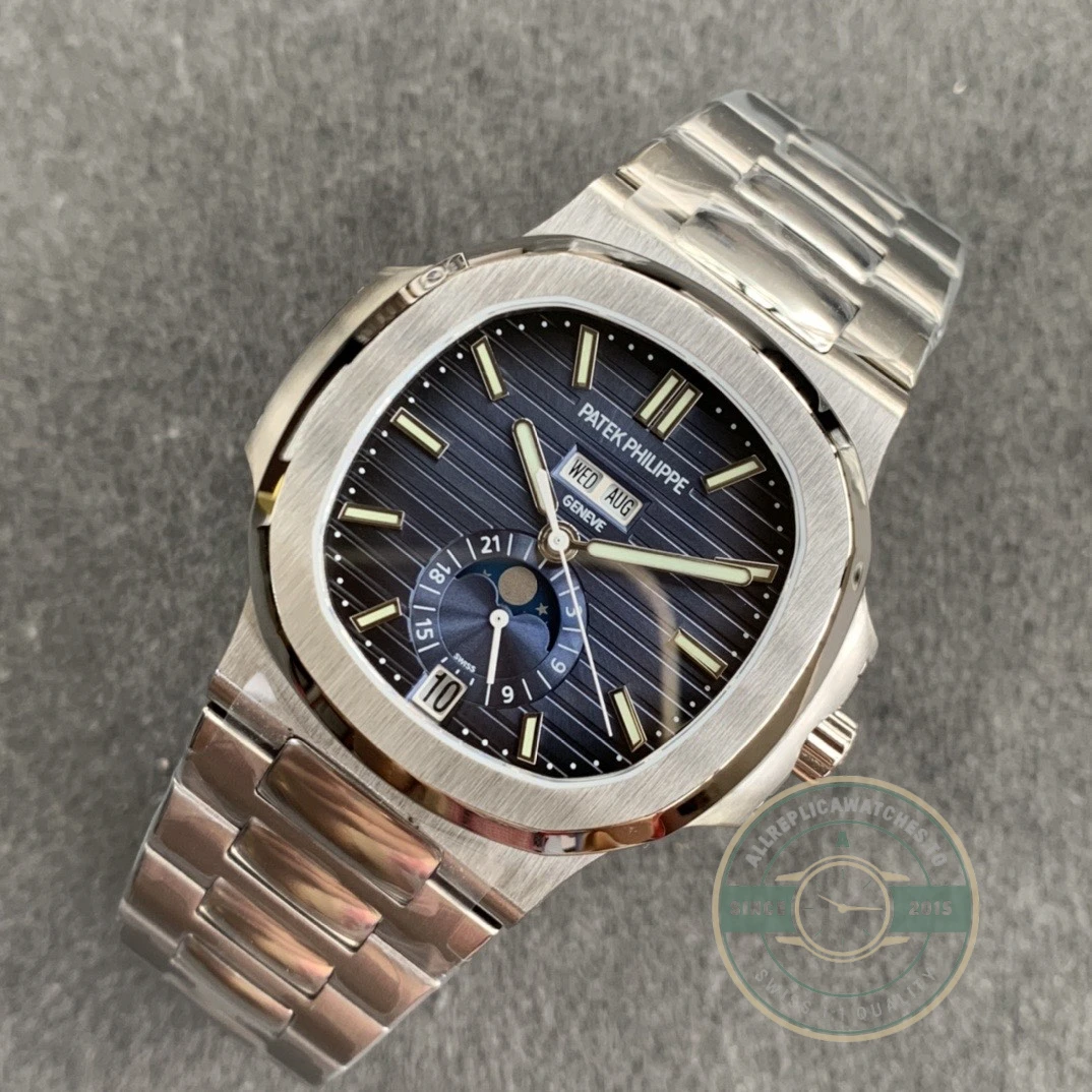 Replica Nautilus 5726/1A-014 Patek Philippe Annual Calendar, Moon phases 40.5 mm, Steel, Blue Dial