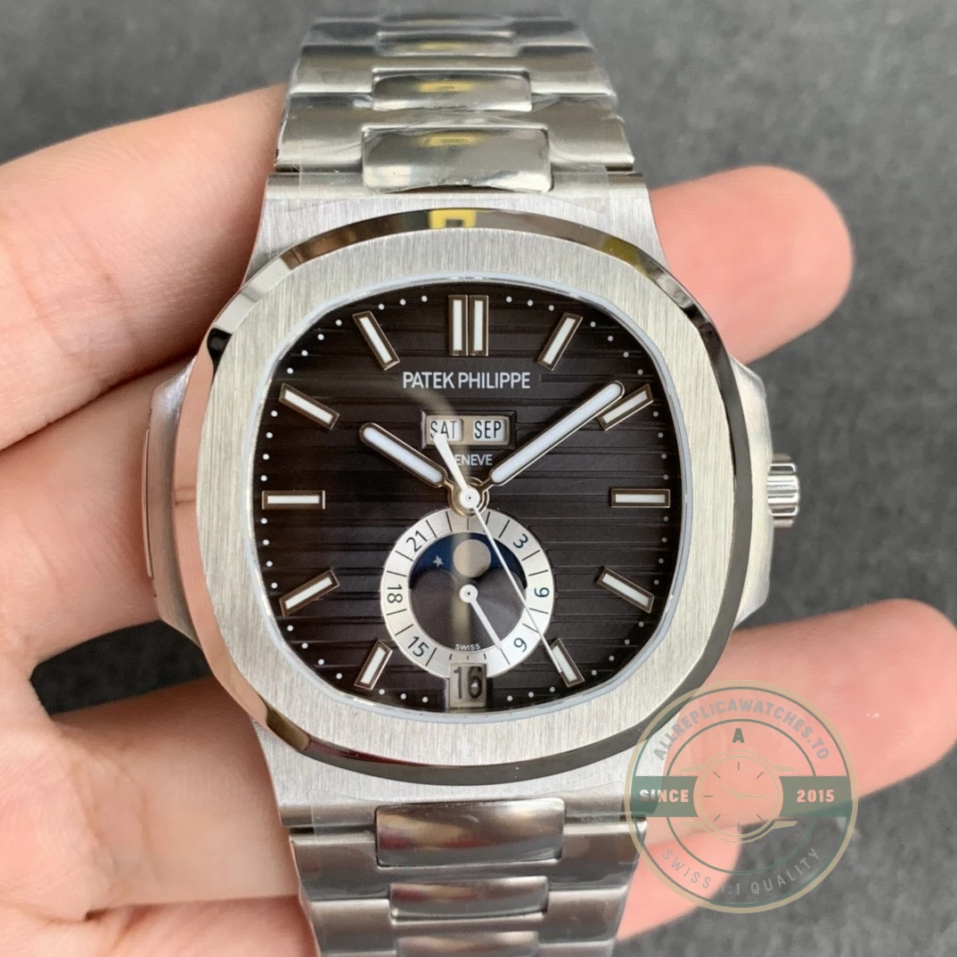 Replica Nautilus 5726/1A-014 Patek Philippe Annual Calendar, Moon phases 40.5 mm, Steel, Dark Dial