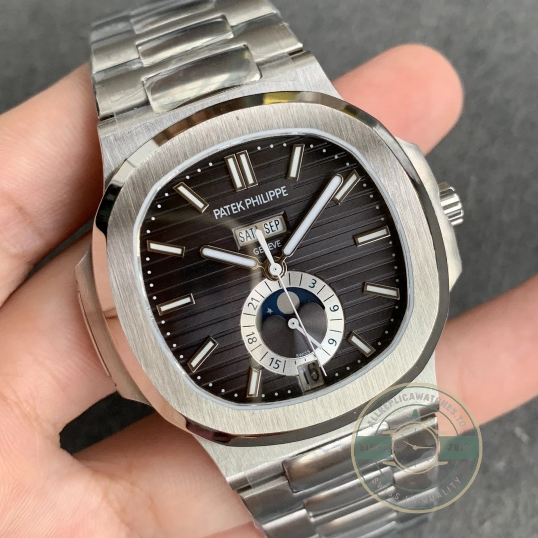 Replica Nautilus 5726/1A-014 Patek Philippe Annual Calendar, Moon phases 40.5 mm, Steel, Dark Dial