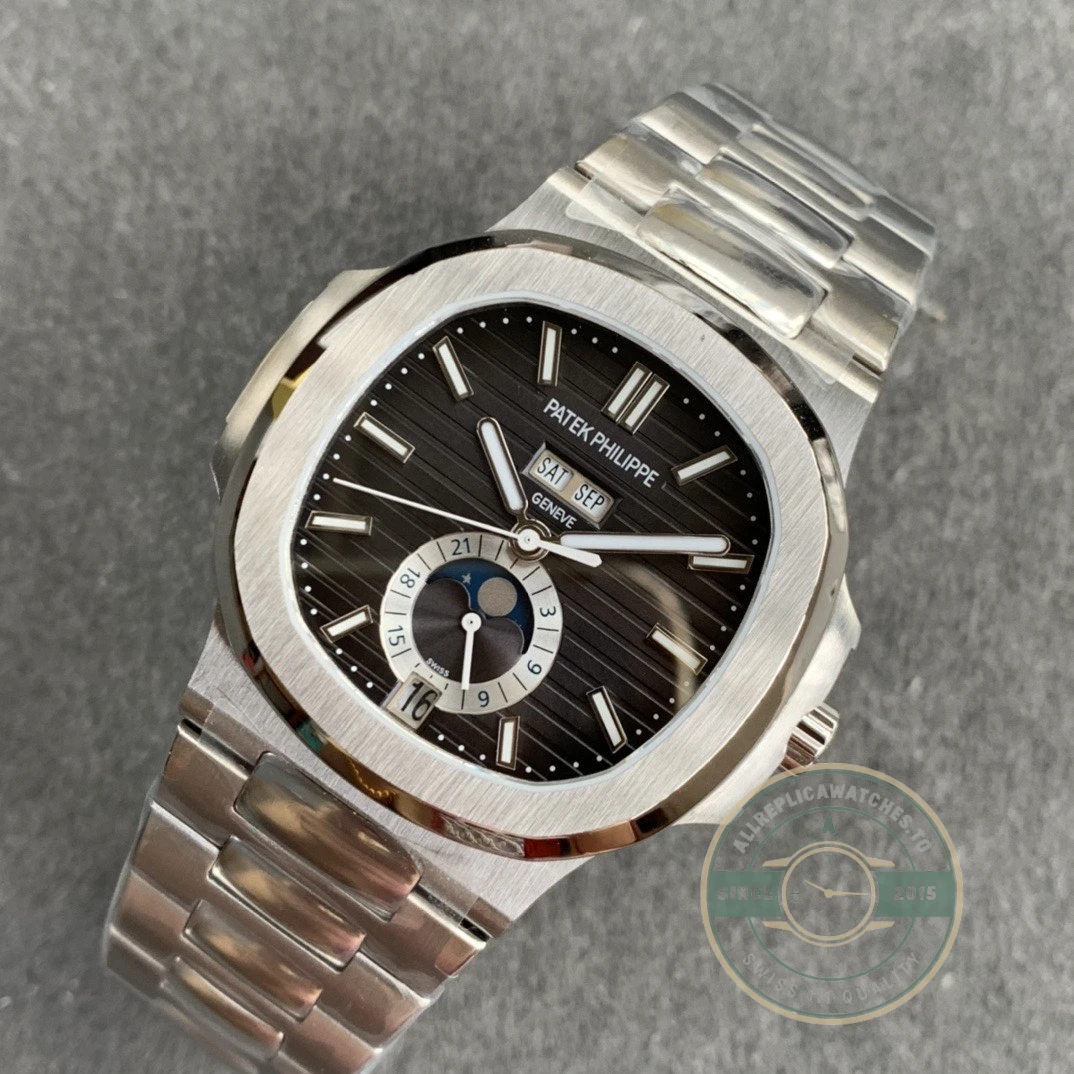 Replica Nautilus 5726/1A-014 Patek Philippe Annual Calendar, Moon phases 40.5 mm, Steel, Dark Dial