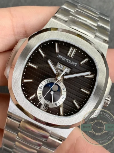 Replica Nautilus 5726/1A-014 Patek Philippe Annual Calendar, Moon phases 40.5 mm, Steel, Dark Dial