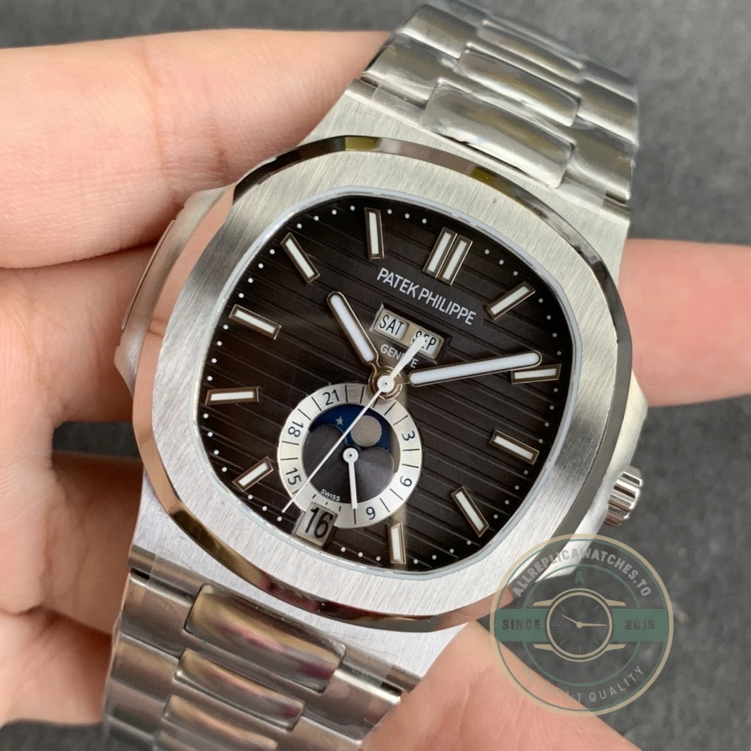 Replica Nautilus 5726/1A-014 Patek Philippe Annual Calendar, Moon phases 40.5 mm, Steel, Dark Dial