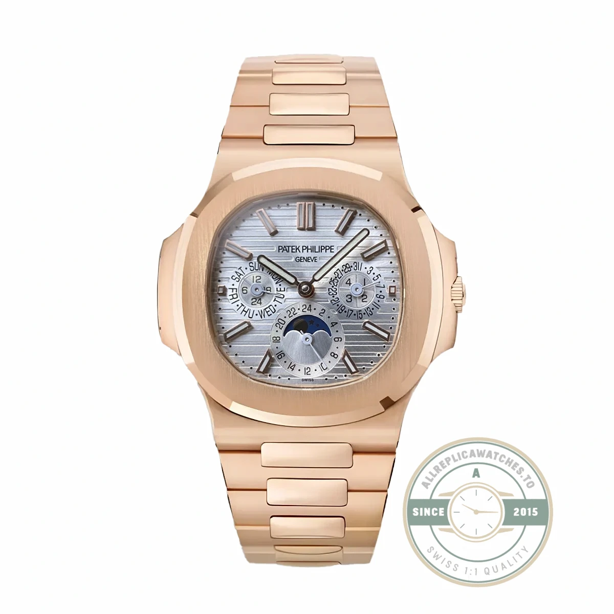 Replica Nautilus 5740/1G-001 Patek Philippe Perpetual Calendar 40 mm, Rose gold, White Dial - Luxury Replica Watch