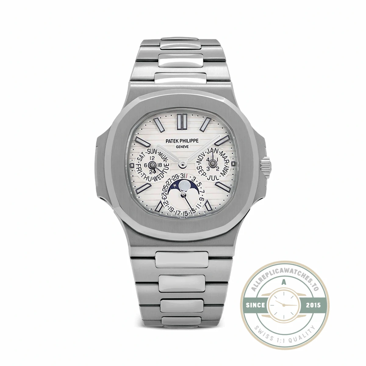 Replica Nautilus 5740/1G-001 Patek Philippe Perpetual Calendar 40 mm, White gold, White Dial - Factory Super Clone Watch