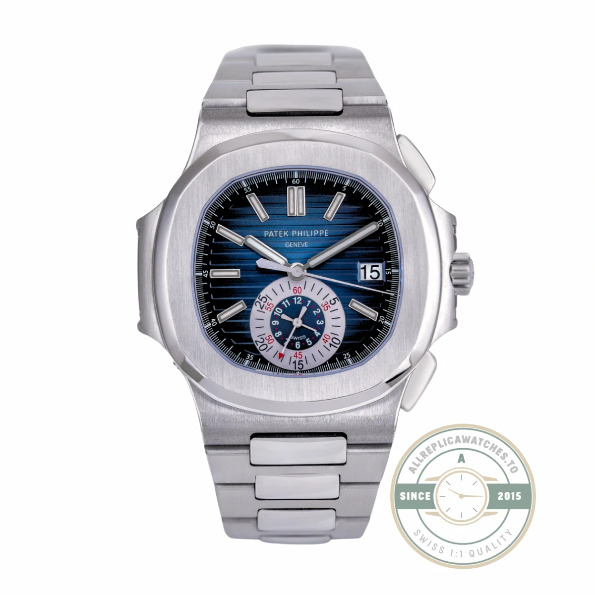 Nautilus Replica 5980/1A-015 Patek Philippe 40 mm, Stainless Steel, Dark Blue Dial front view