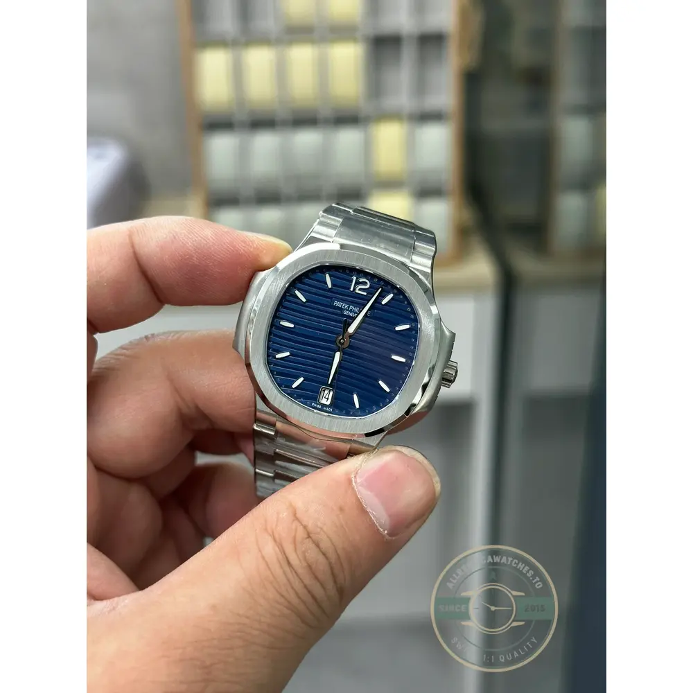 Super Clone Nautilus 7118/1A-001 Patek Philippe “Ladies Automatic”. 35.2 mm, Steel, Blue Dial