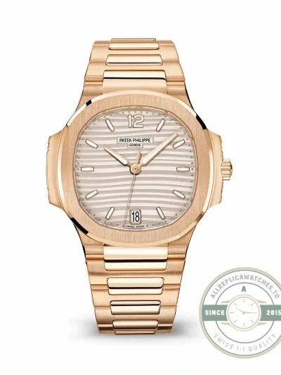 Super Clone Nautilus 7118/1R-001 Patek Philippe “Ladies Automatic” 35.2 mm, Rose gold, White Dial