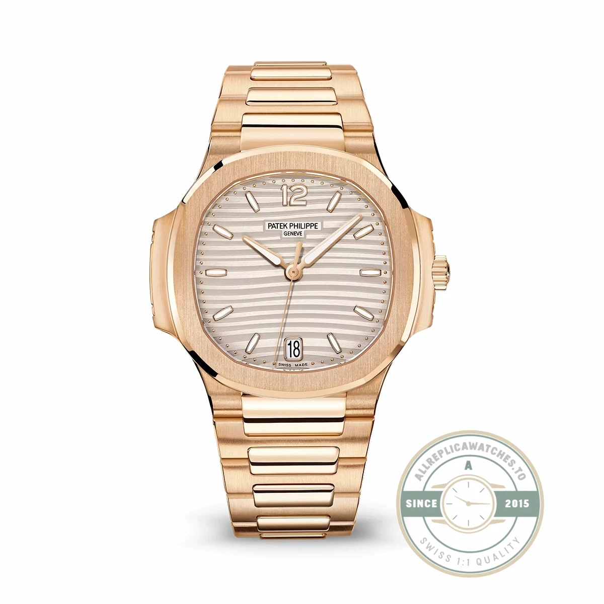 Super Clone Nautilus 7118/1R-001 Patek Philippe “Ladies Automatic” 35.2 mm, Rose gold, White Dial