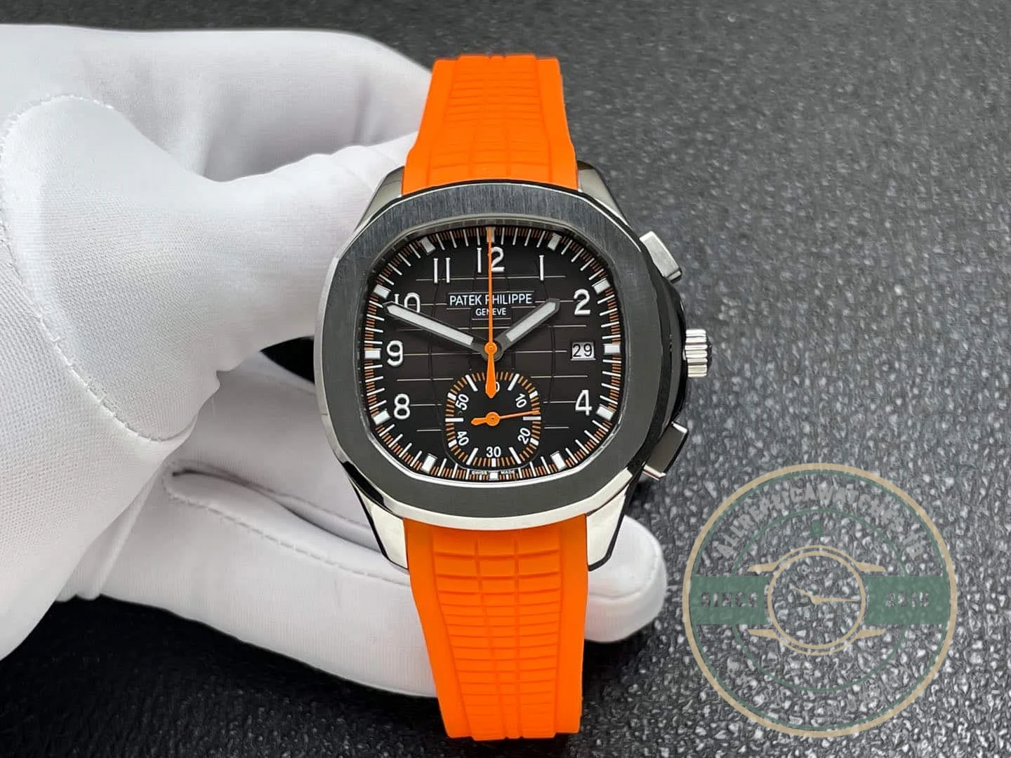 Replica Aquanaut 5968A-001 Patek Philippe Chronograph 42.2 mm, Steel, 5968A-001 Orange Strap - Affordable Luxury Replica Timepiece