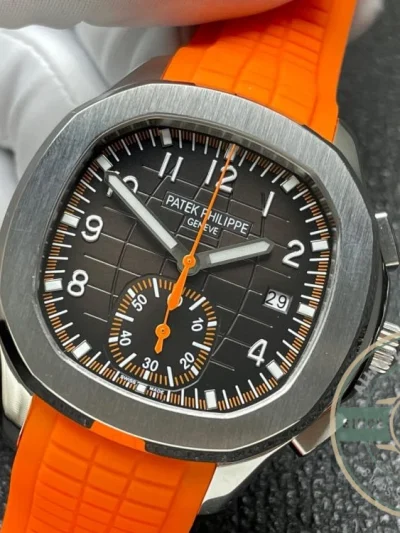 Replica Aquanaut 5968A-001 Patek Philippe Chronograph 42.2 mm, Steel, 5968A-001 Orange Strap - Best Quality Replica Watch