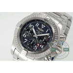 Brushed 45 mm steel case with crown guards and a unidirectional rider-tab bezel