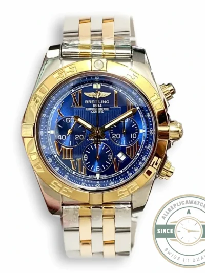 Replica Breitling Mechanical Chronograph Series Stainless Steel and Rose Gold Case-Metallic Blue Dial-Gold Pilot Bracelet 44mm - Luxury Replica Watch