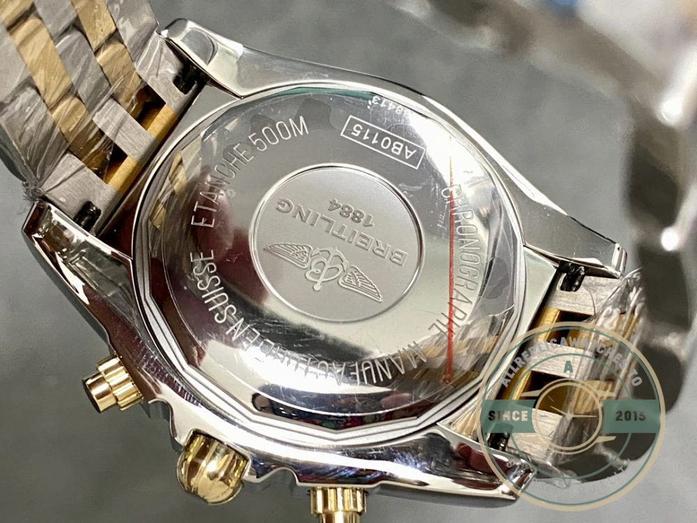 Replica Breitling Mechanical Chronograph Series Stainless Steel and Rose Gold Case-Metallic Blue Dial-Gold Pilot Bracelet 44mm - Swiss-Made Clone Watch