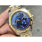 Replica Breitling Mechanical Chronograph Series Stainless Steel and Rose Gold Case-Metallic Blue Dial-Gold Pilot Bracelet 44mm - Budget Luxury Replica Watch