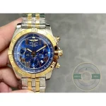 Replica Breitling Mechanical Chronograph Series Stainless Steel and Rose Gold Case-Metallic Blue Dial-Gold Pilot Bracelet 44mm - Premium Super Clone Watch