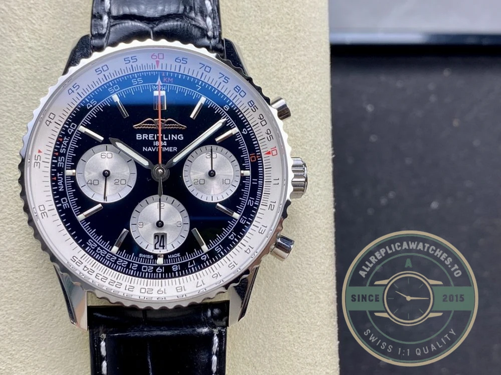 Replica Breitling Navitimer Men Alligator Black 43 mm AB0138211B1P1 - Best Quality Replica Watch