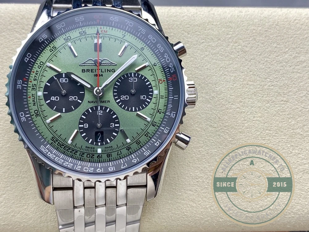 Replica Breitling Navitimer Men Green Stainless Steel 43 mm AB0138241L1A1 - 1:1 Swiss Replica Watch
