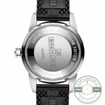 Black Aero Classic rubber strap with raised mesh pattern on a 44 mm steel case