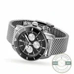 Chronograph pushers at 2 and 4 o'clock flanking the crown of the 44 mm steel case