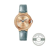 Cartier Ballon Bleu WJBB0076 replica, 33mm steel case with a blue lacquered guilloche dial
