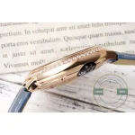 Blue alligator leather, matched tone for tone to the dial, closing on a deployment clasp