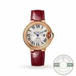 Ballon Bleu WJBB0033 replica, a 33mm gold-tone case with silvered guilloche dial