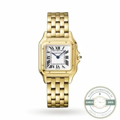 Mid-size Panthere WGPN0009 replica, 27mm yellow gold-tone case and bracelet