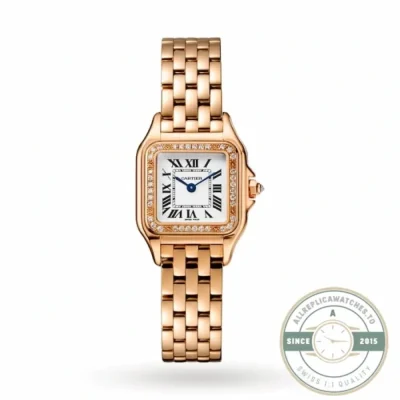 Panthere WJPN0009 replica, a stone-set bezel on a rose gold-tone 27 x 37mm case