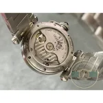 Sapphire caseback open over the automatic movement, rotor and jewels in view