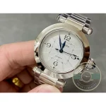 Guilloche texture across the dial centre, Arabic numerals printed over it