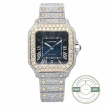 Replica Cartier Santos W4SA0006 in pave with a yellow gold bezel and blue dial